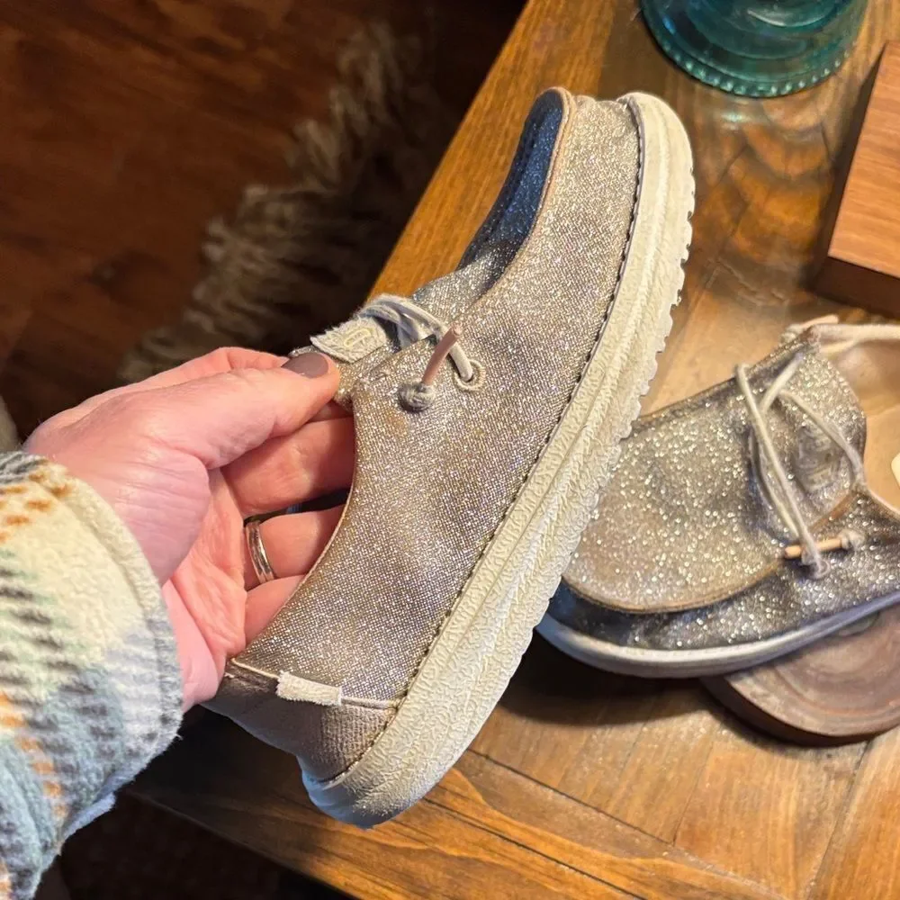 Hey Dude Sparkly Silver Kids Shoes